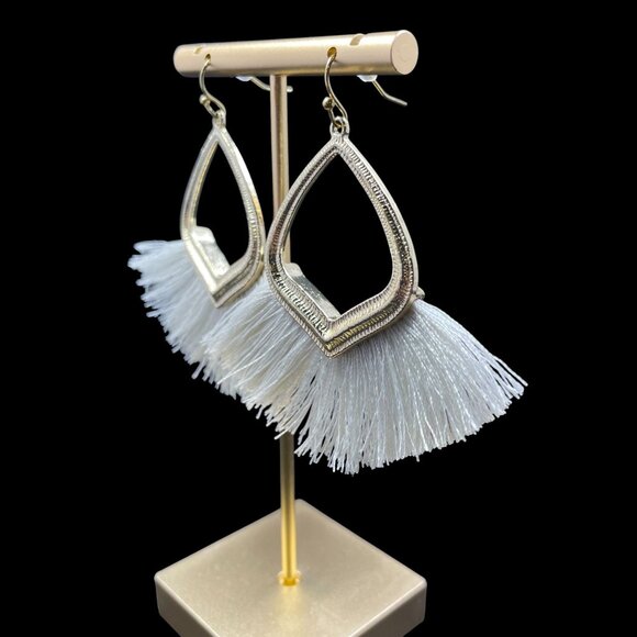 Gold Fringe Fan Tassel Earrings Festival Boho Statement Whimsical Vacation Chic - Picture 3 of 5